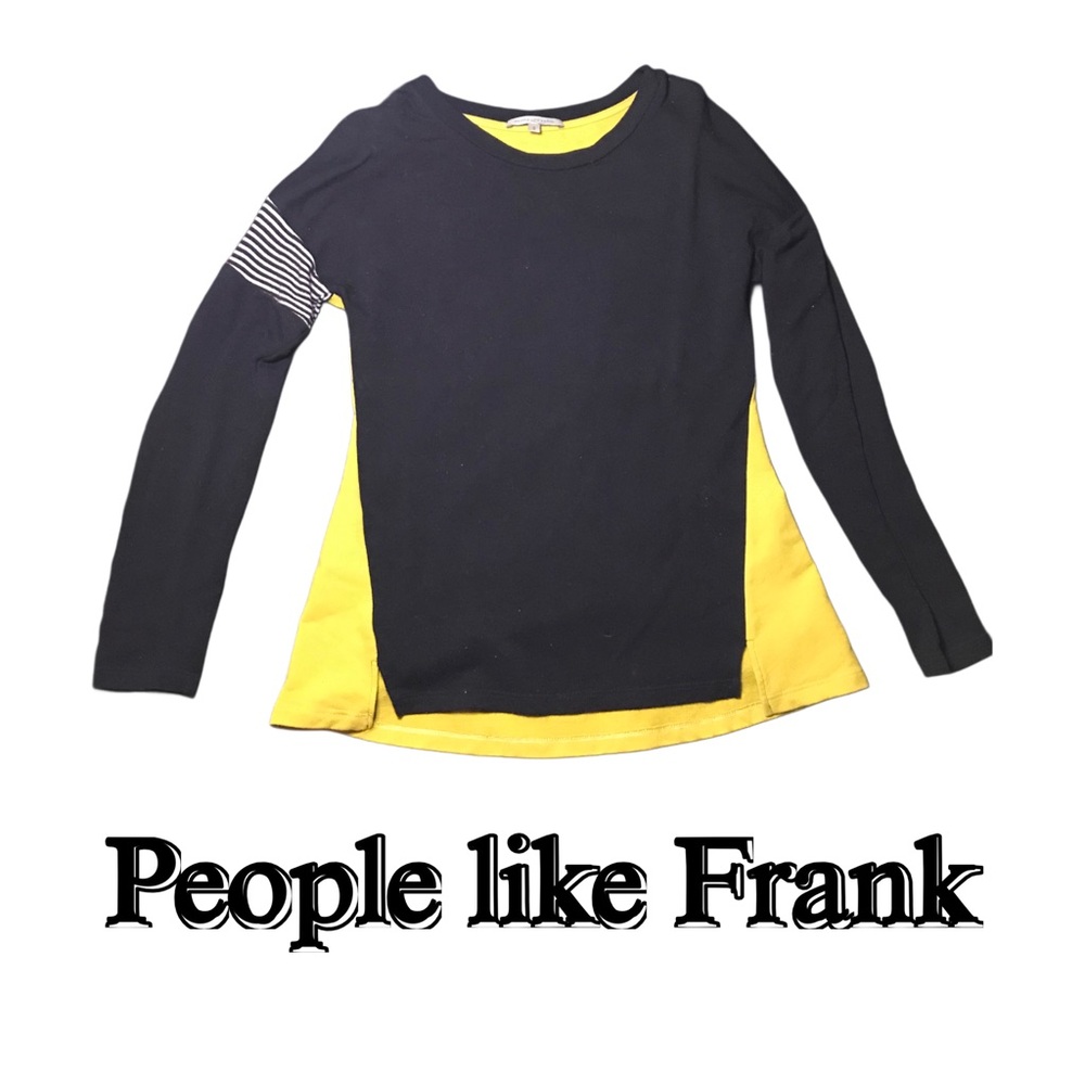 People Like Frank SM Long Sleeve Tee in Black Front Mustard Yellow Back Stripes